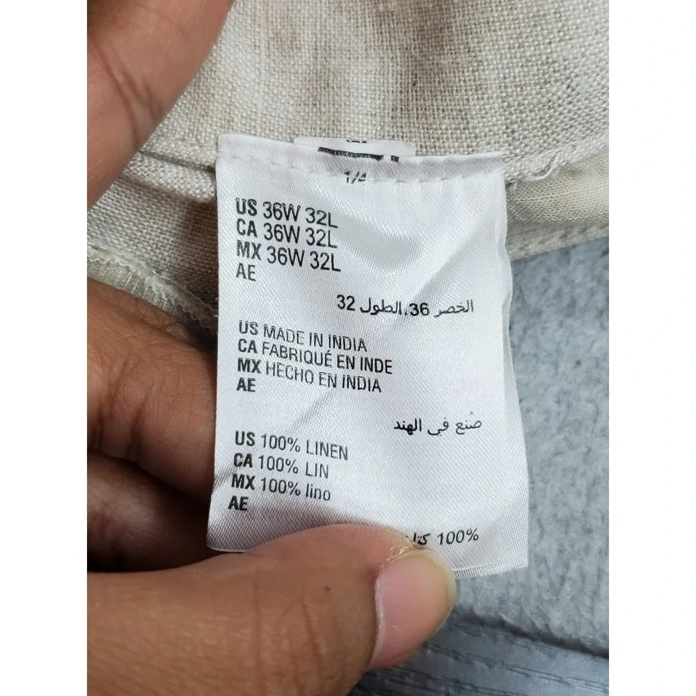 Club Room Men Pants 36W 32L Beige Linen Dress Pants Button 31.5